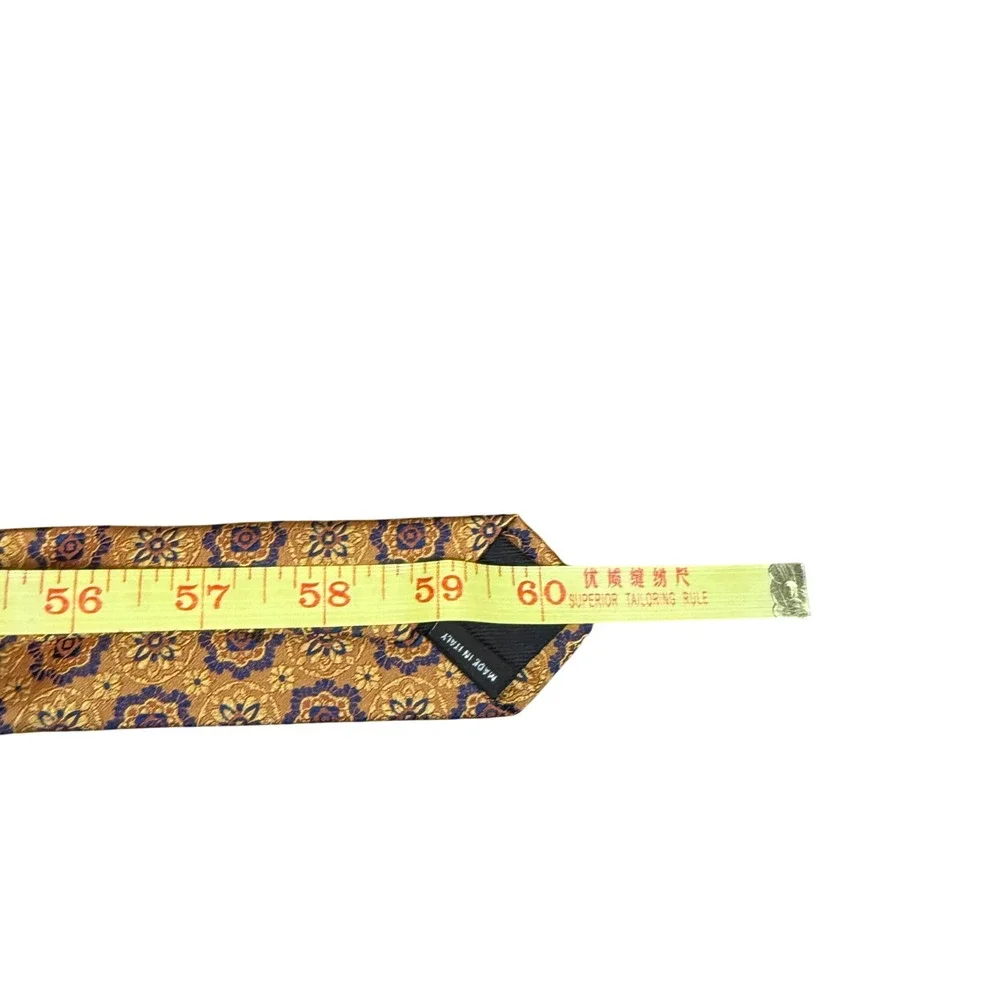 Canali Tie Mens OS Gold Geometric Floral Medallion Silk Made in Italy Luxury
